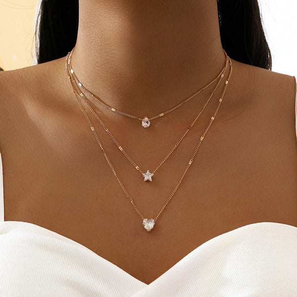 Stacked Star Pearl Clavicle Chain Simple