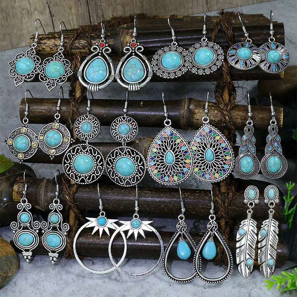 Turquoise Bohemian Tassel Geometric Earrings